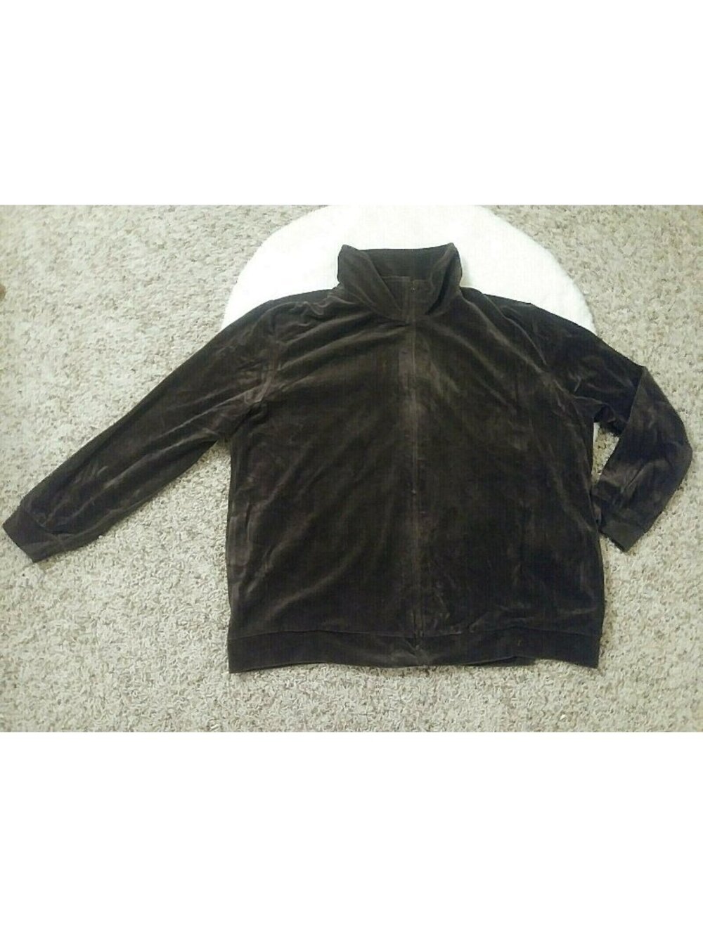 Drapers & Damons Womens Brown Velour Sweater Jacket Top Pockets Front Zip XL 1X